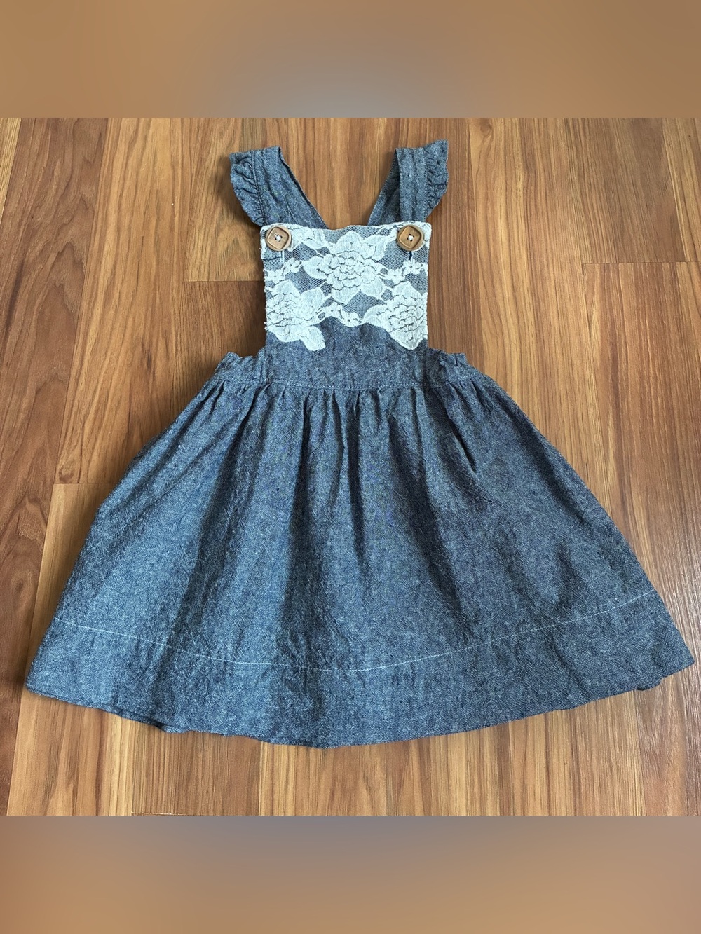 Tate & Adele Harlow Lace Front Pinafore Dress Ruffle Straps Blue Size 4T